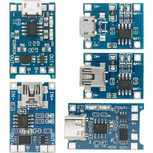 1PCS type-c/Micro USB 5V 1A 18650 TP4056 Lithium Battery Charger Module Charging Board With Protection Dual Functions 1A Li-ion
