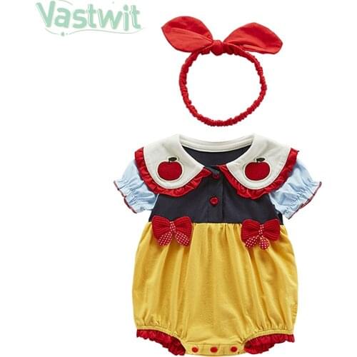 2021 Summer 2Pcs/Set Newborn Baby Girls Clothes Short Sleeve Doll Collar Bowknot Bodysuits+Headband Princess Set Girl Outfits
