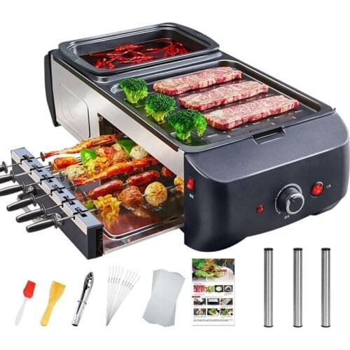 3 In 1 220V 1360W Electric Grill Hot Pot Barbecue Multifunction Buffet Hot Pot BBQ Griddle For Family Friends Gatherings Party