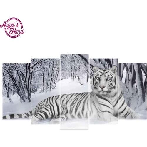 5d diy Diamond embroidery tiger in snow 5pcs Multi-picture Combination square diamond painting Cross Stitch Rhinestone gift