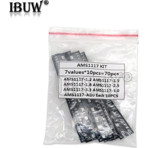 70PCS AMS1117 Voltage Regulator Kit 1.2V/1.5V/1.8V/2.5V/ 3.3V /5.0V/ADJ AMS1117-3.3V AMS1117-3.3 AMS1117-5.0 7 values Each 10PCS