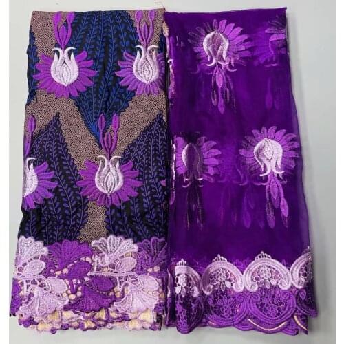 Afican lace fabric 2021 high quality wax fabric cotton ankara wax prints fabric with guipure lace for wedding 6+2yards