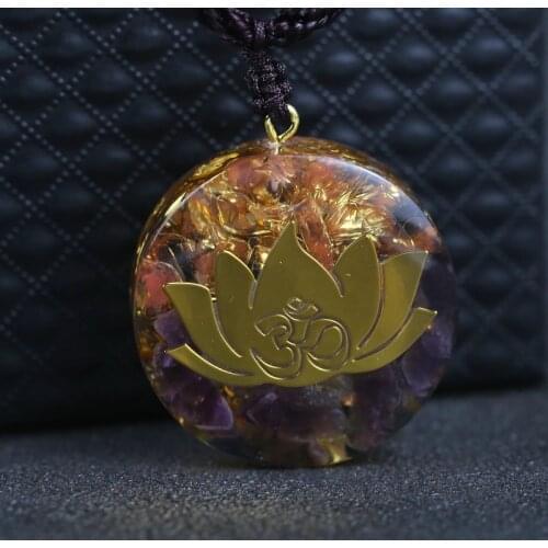 Amethystine Orgone Pendant Lotus Energy Orgonite Necklace Pink Crystal Healing Resin Jewelry Dropshipping