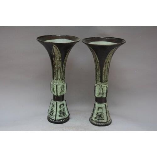 Jarrón de bronce antiguo chino de la dinastía Han, un par, la mejor colección y Adorno, envío gratis