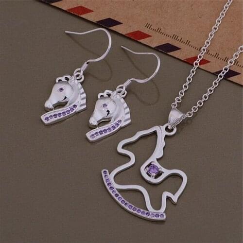 AS410 Hot Sale Silver Plated Color Jewelry Sets For Women Wholesale High Quality Classic Earring 767 + Necklace 761