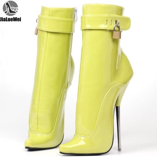 New Style Pointed toe Ankle Ballet Boots 18CM Super High Metal Heel PU Leather Lockable Boots