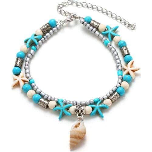 Bohemian Shell Anklets For Women Vintage Multi-layer Bead Anklet Leg Bracelet Sandals Boho DIY Summer Beach Jewelry