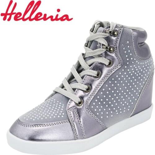 Fashion ankle boots young girls kids shoes sports children shoes high wedges heels Casual lace up silver size 33-36 Hellenia