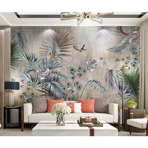 House decorati Nordic bird language flower fragrance visual shocking plant leaves clear retro beautiful TV background wall mural
