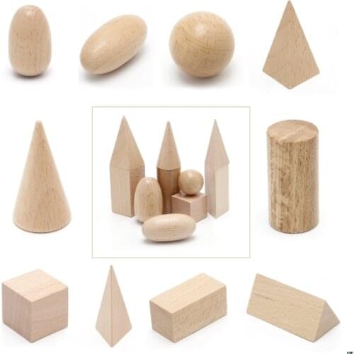 Wooden Geometric Solids 3-D Shapes Montessori Learning Education Blocks Toys Resources for School Home Blocks