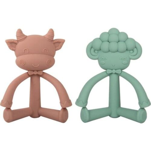 Baby Soft Silicone Teether Cartoon Sheep Animals Molar Rods Teether for Newborn Babies Safe BPA Free Teether Infant Fidget Toys