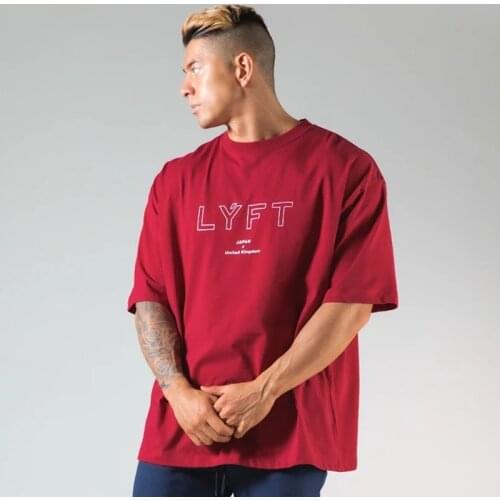 OUTLINE LOGO BIG T-SHIRT WIDE BODY Fitness Men Short Sleeve Running Shirt Men Workout Training Tees Tops Summer Cotton