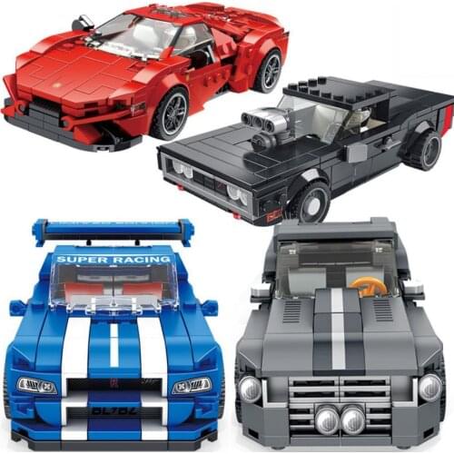 City super sport car block racer figures Dodge Challenger Nissans gtr r34 Lykan Ford Mustang gt500 brick racing vehicle toy