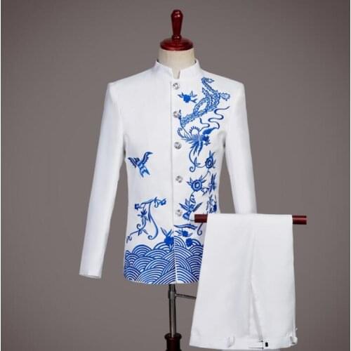 Chorus Chinese tunic suit for men blazer embroidery boys prom mariage suits fashion slim masculino latest coat pant designs