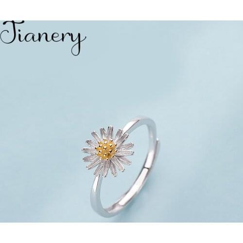 Personality Punk Vintage Daisy Flower Rings For Women Men Resizable Size Rings Fashion Trendy Boho Jewelry 2021