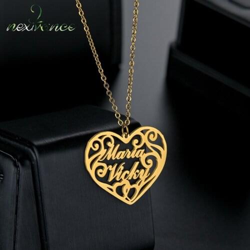Nextvance Customied Heart Necklace Stainless Steel Personalized Two Name Pendant For Woman Lover Anniversary Jewelry Gift