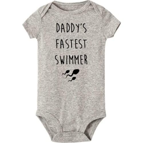 Dad Faster Swimmer Print Summer Fashion Funny Letters White Clothes Infant Baby Boy Cotton Onesies Romper Onesie