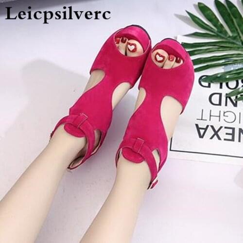 Summer new fish mouth Rome women sandals high heel waterproof table hollowed clasp lady European and American womens shoes