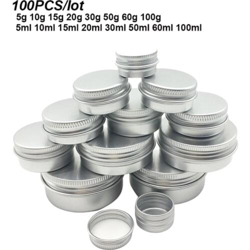 100Pcs Aluminum Jars 5g/10g/15g/20g/30g/50g/60g Metal Empty Cosmetic Face Care Eye Cream Lip Balm Gloss Packaging