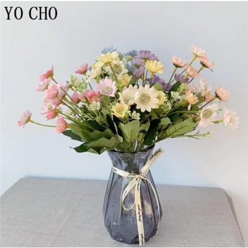 YO CHO Mini Bouquet Artificial Flower Silk Daisy DIY Bridesmaid Bouquet Flower Arrangement Daisy Bunch Home Wedding Party Decor