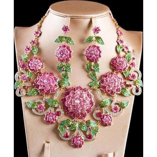LAN PALACE boutique wedding jewelry set big flowers Corsage Austrian crystal necklace and earrings for wedding free shipping