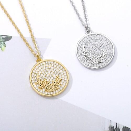 New Fashion Flower Zircon Coin Pendant Necklaces for Women Birthday Choker Collier Jewelry Stainless steel Chains Gift for Girl