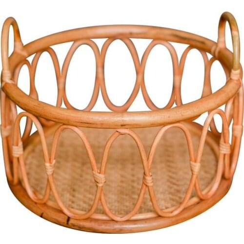 Newborn Photography Props Basket Baby Photo Posing Retro Woven Rattan Round Basket Shoot Container For 0-6 Months Infants