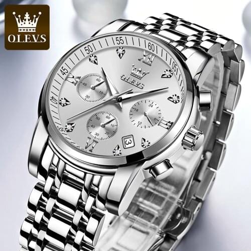 OLEVS 2021 Luxury Mens Watch Quartz Top Stainless Steel Brand Sports Calendar Chronograph Waterproof Watch Relogio Masculino