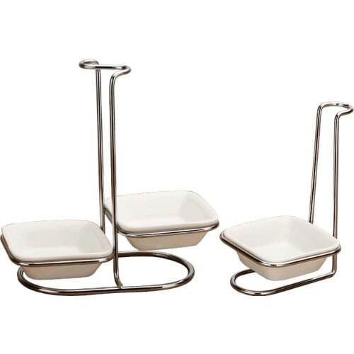 Stainless Steel Soup Ladle Spoon Holder Hot Pot Spoon Holder Ceramic Square Bowl Tableware Drainer Soup Ladle Rest