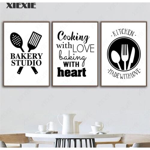 Nordic Tableware Letter Black White Poster Knife Fork Wall Art Prints And Poster Tableware Canvas Painting Home Kitchen Decor