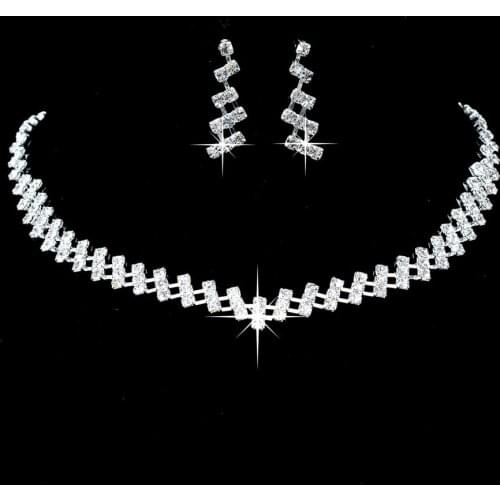 Luxury Wedding Bridal Jewelry Sets for Brides Crystal Rhinestone Women Necklace Earring Set Cuban Chain Silver Color Jewelry