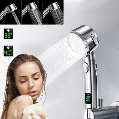 Handheld Shower Head With Hose Set Adjustable Bathroom Nozzle Shower Head Digital Display Water-Saving Pressure Digital Shower