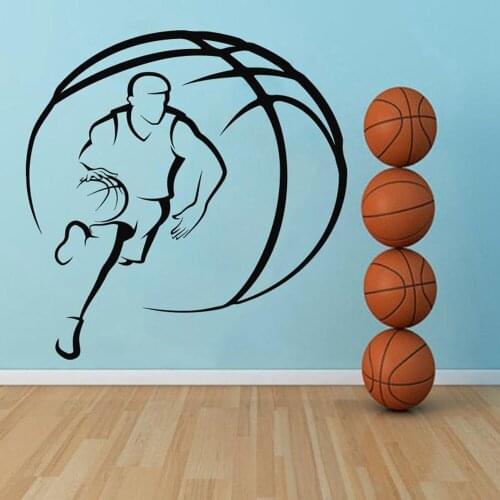 Vinyl Basketball wall sticker basketball player With the ball Wall Decal for boys room home decoration accessories G619