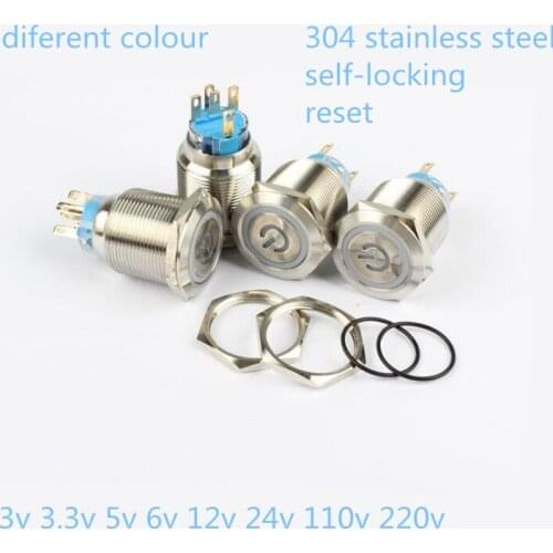 22mm waterproof locking /reset 304 stainless steel LED Metal push button switch with switch symbol led light