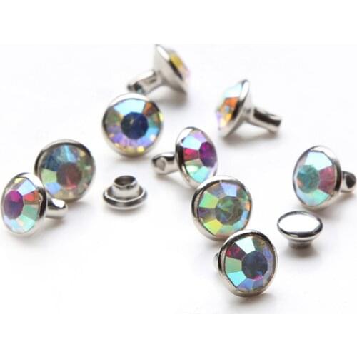 100Sets 6mm&8mm AB Color Crystal Rhinestone Rivets Silver Metal Base Rapid Studs Stunds For Clothing Bag Leathercraft Rivet