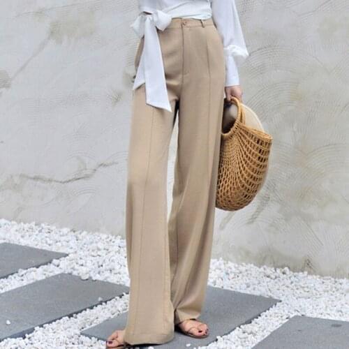 2021 Spring Women Fashion High Waist Solid Wide Leg Pants Loose Casual Straight Suit Pants Stylish Office Lady Chic Trousers