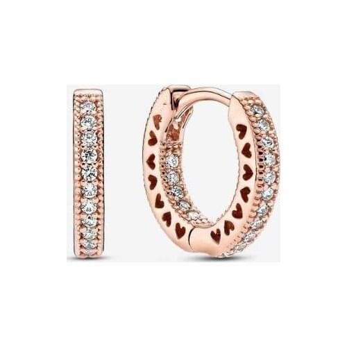 925 Sterling Silver pandora Earring Signature Rose Sparkling Heart Hoop Earrings For Women Wedding Party Jewelry