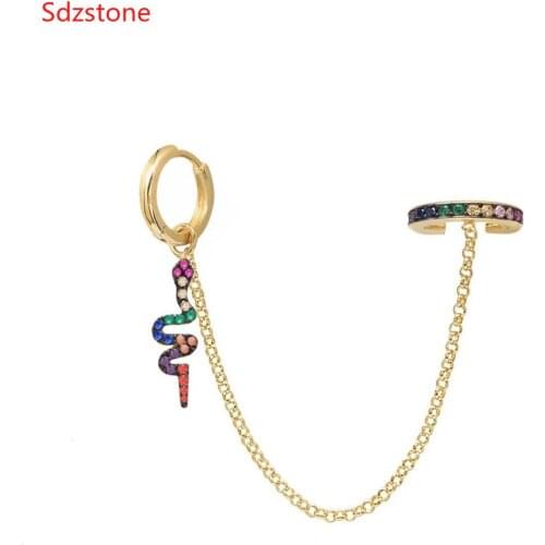 Gold color Handcuff Long Chain Elegant Gold Snake Earrings Women Lady Unique Fashion Jewelry Minimal Stacking Cuff Earring