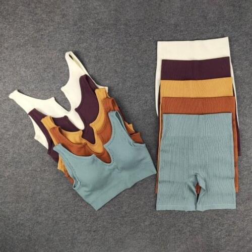 Women Yoga Sets U Collar Bra Sport Set Women High Waist Shorts Female Workout Running Suit For Fitness Seamless Women Sportwear