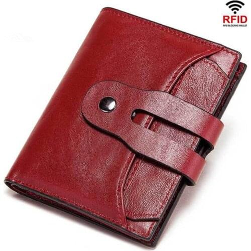 Womens Fashion Designer Genuine Leather Wallet Anti RFID Short Hasp Clutch Wallets Female Multi Function Coin Purse Card Holder