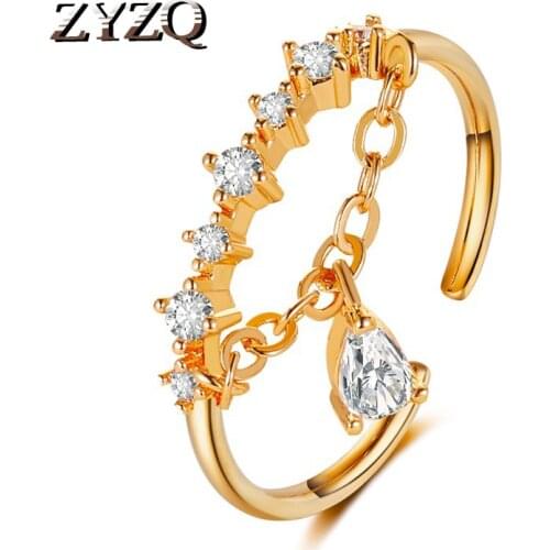 ZYZQ Korean Version Of Small Fresh Zircon Pendant Ring For Women Rhinestone Opening Adjustable Rings Fashion Engagement Ring