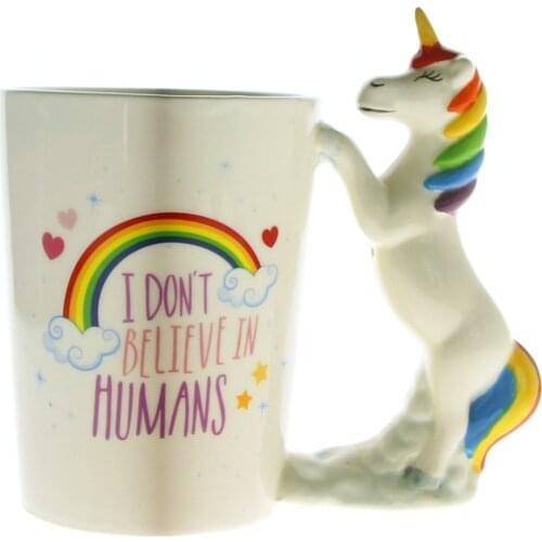 1Piece I DON'T BELIEVE HUMANS 3D Unicorn Mugs Tea Milk Coffee Cups And Mugs Drinkware Cute Quirky Rainbow Unicorn Horse Cups