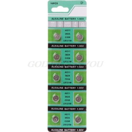 10PCS Alkaline Battery AG11 1.55V LR721 362 SR721 162 Button Coin Cell Watch Toys Batteries Control Remote Drop Shipping