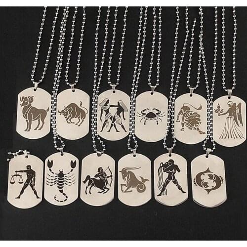 Stainless Steel 12 Horoscope Zodiac Sign Silver Color Pendant Necklace Aries Leo Wholesale Dropshipping 12 Constellation Jewelry