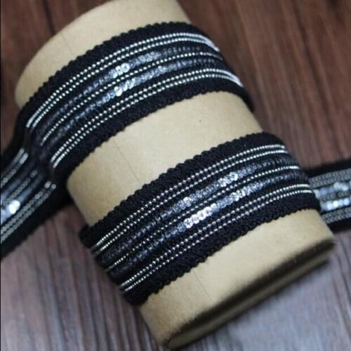 2Yard Metal Beaded Chain Lace Trims Ribbon Vintage Fabric Silver Paillette Sequin Chemical Lace Wedding Dress Dentelle Appliques