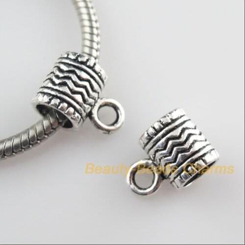 25 New Tube Charms Tibetan Silver Color European Bail Beads Fit Bracelet 8.5x12.5mm
