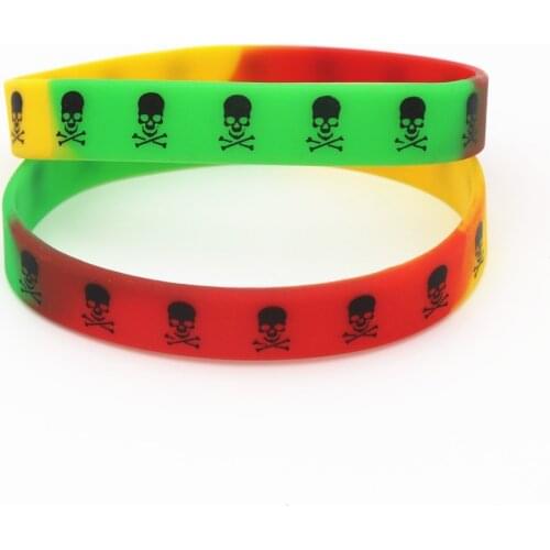 50PCS Fashion Cool Skull Rainbow Color Silicone Wristband Sports Skeleton Rubber Bracelets&Bangles Fashion Jewelry Gifts SH174