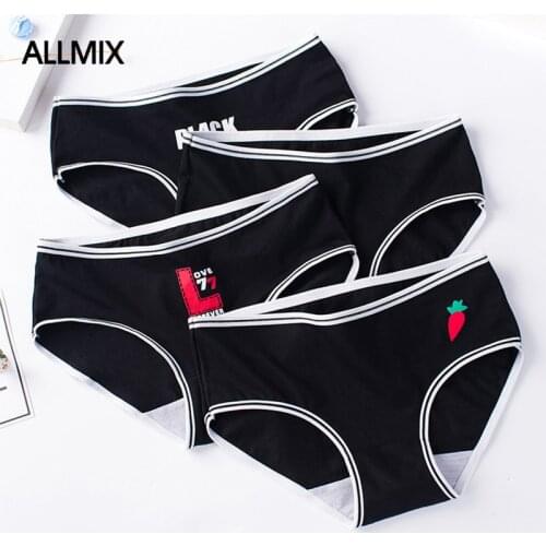 ALLMIX Black Series Sports Womens Cotton Panties Underwear Seamless Briefs Mid Rise Cute Print Panty Soft Comfort Lady Lingerie