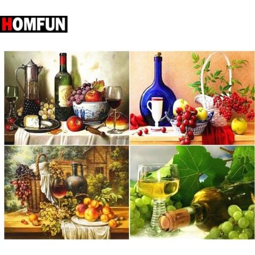 HOMFUN 5d Diamond Painting Full Square/Round ‘’Red wine fruit grapes" Picture Of Rhinestone DIY Diamond Embroidery Home Decor