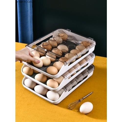 Automatic roll-out egg storage box fresh-keeping transparent plastic egg storage tray refrigerator with anti-collision silicone